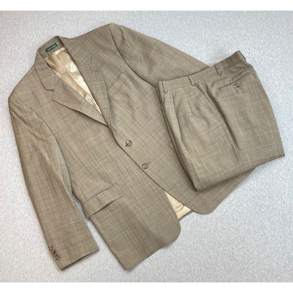 Lauren Ralph Lauren Suit Mens 42L Plaid 100% Wool 2-Button Pants 36x32 - 2 Pcs